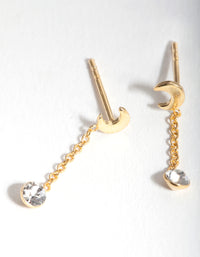 Gold Plated Sterling Silver Moon Diamante Earrings - link has visual effect only