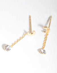 Gold Plated Sterling Silver Moon Diamante Earrings - link has visual effect only