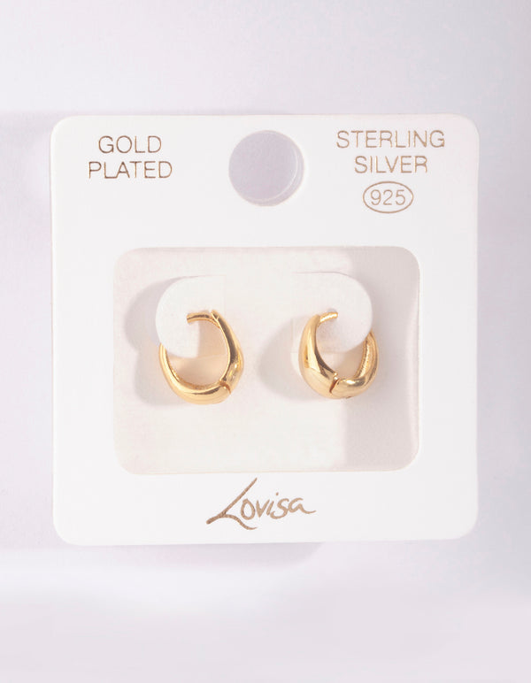 Gold Plated Sterling Silver Oval Huggie Hoop Earrings