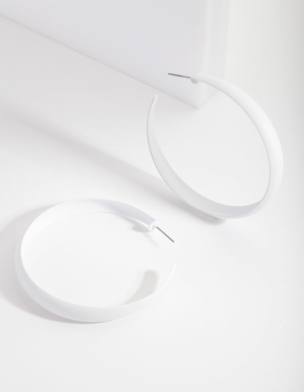 White Matte Open Hoop Earrings