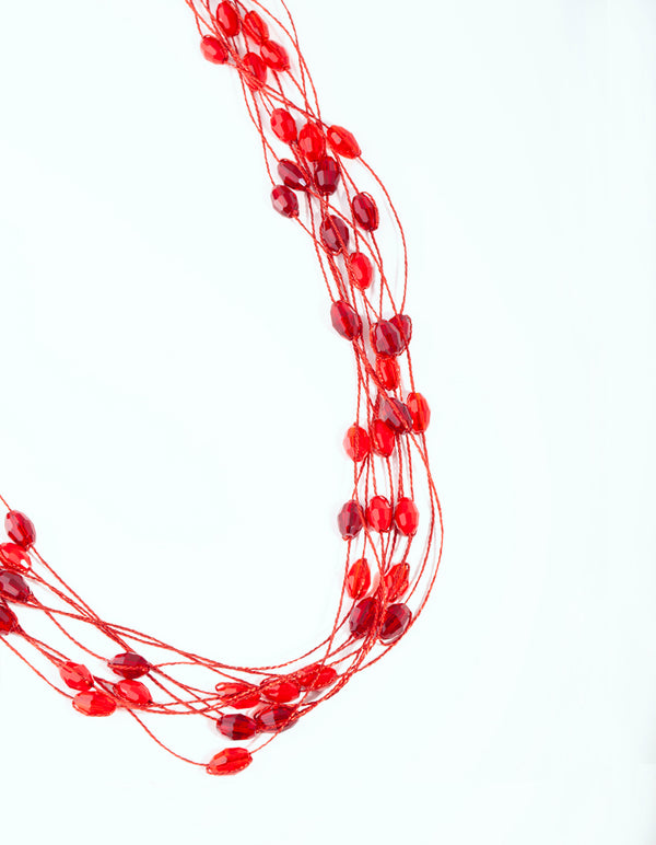 Red Multi-Row Bead Necklace