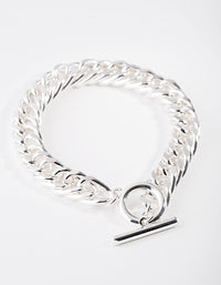 Silver Plated Flat Chain Bracelet - link has visual effect only