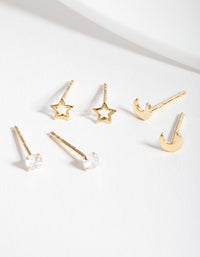 Gold Plated Sterling Silver Celestial Earrings Trio - link has visual effect only