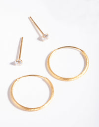 Gold Plated Sterling Silver Stud Hoop Earring Pack - link has visual effect only