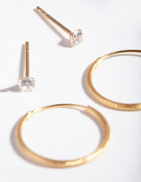 Gold Plated Sterling Silver Stud Hoop Earring Pack - link has visual effect only