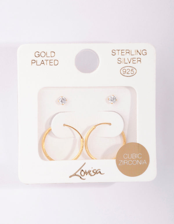 Gold Plated Sterling Silver Stud Hoop Earring Pack