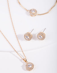 Gold Diamond Simulant Circle Jewellery Set - link has visual effect only