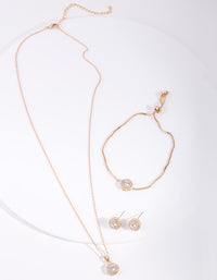 Gold Diamond Simulant Circle Jewellery Set - link has visual effect only