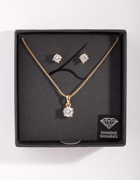 Diamond Simulant Gold Stone Earrings Necklace Set - link has visual effect only