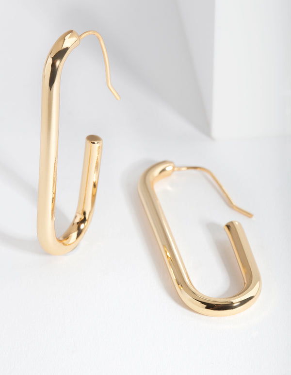 Gold Plated Rectangle Hoop Earrings