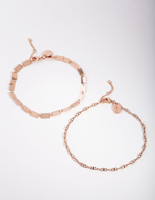 Rose Gold Rectangle & Chain Anklet