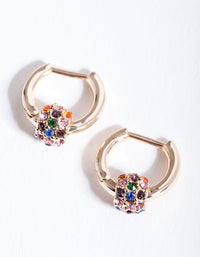 Gold Rainbow Diamante Bead Huggie Earrings - link has visual effect only