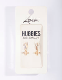 Gold Diamante Bee Charm Huggie Earrings - link has visual effect only