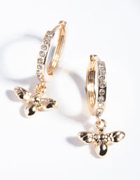 Gold Diamante Bee Charm Huggie Earrings - link has visual effect only