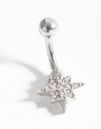 Rhodium Starburst Surgical Steel Belly Bar - link has visual effect only