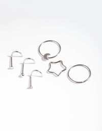 Rhodium Surgical Steel Celestial Nose Jewellery 6-Pack - link has visual effect only