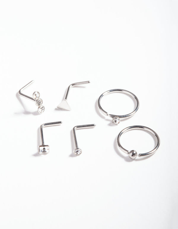 Surgical Steel Geometric Diamante Nose Ring 6-Pack