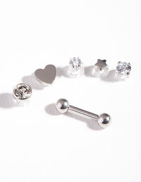 Surgical Steel Cubic Zirconia Heart Barbell 6-Pack - link has visual effect only