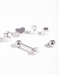 Surgical Steel Cubic Zirconia Heart Barbell 6-Pack - link has visual effect only