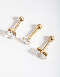 Gold Cubic Zirconia Multi-Cut Stone Barbell Earring Pack - link has visual effect only