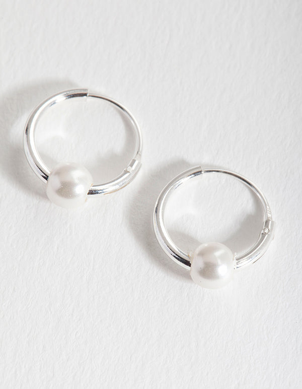 Sterling Silver Pearl Hoop Earrings