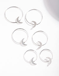 Sterling Silver Moon Graduating Hoop Earring Pack - link has visual effect only