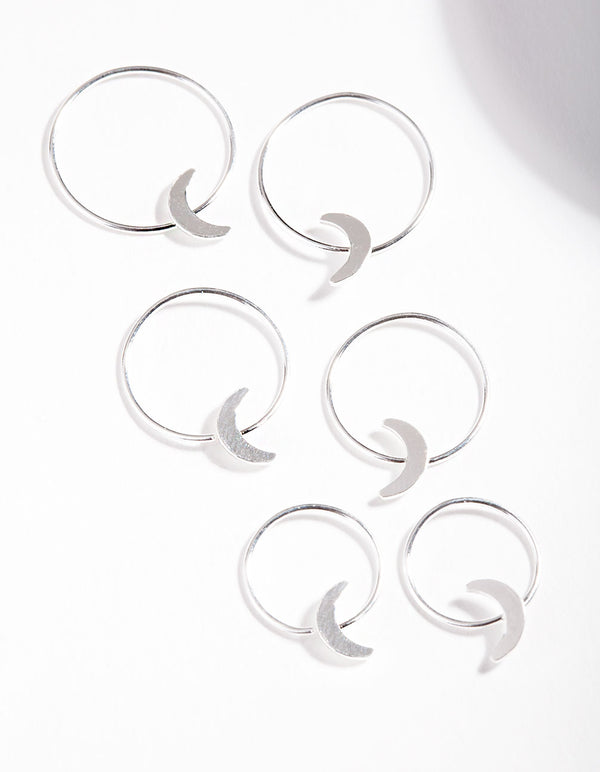 Sterling Silver Moon Graduating Hoop Earring Pack