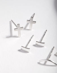 Sterling Silver Square Cross Stud Earring Pack - link has visual effect only