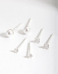 Sterling Silver Cubic Zirconia Pearl Stud Earring Pack - link has visual effect only