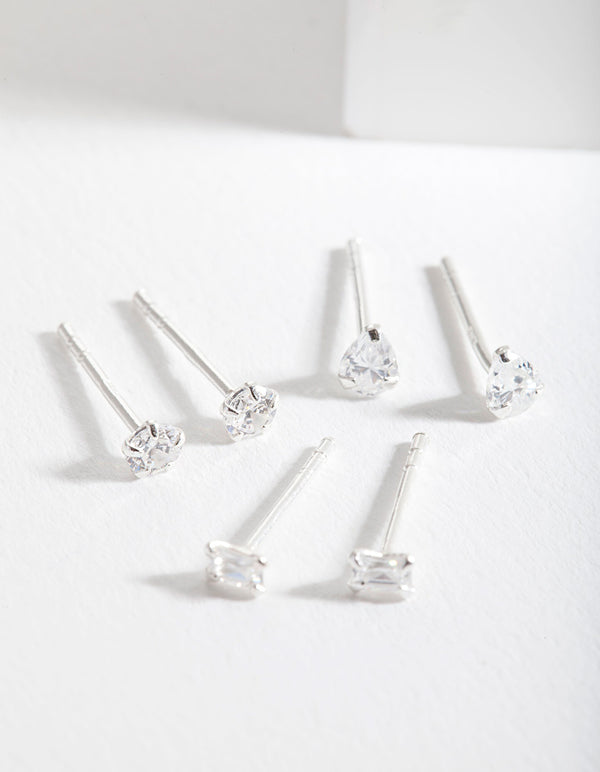 Sterling Silver Mini Cubic Zirconia Stud Earring Pack