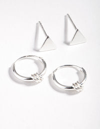 Sterling Silver Triangle Stud & Hoop Pack Earrings - link has visual effect only