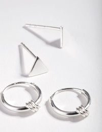 Sterling Silver Triangle Stud & Hoop Pack Earrings - link has visual effect only