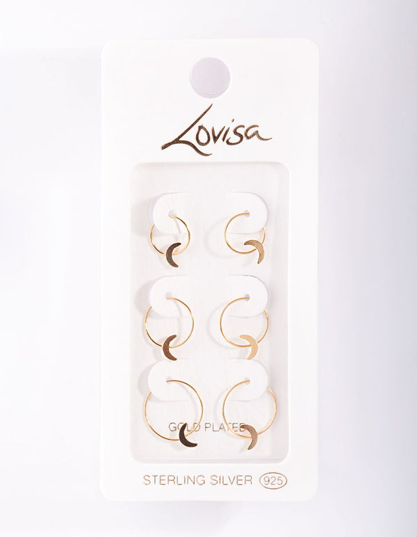 Gold Plated Sterling Silver Moon Hoop Earring Pack