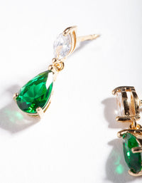 Gold Plated Sterling Silver Green Cubic Zirconia Teardrop Earrings - link has visual effect only