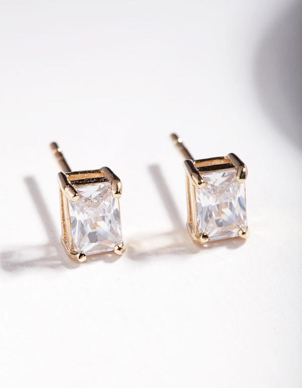 Gold Plated Sterling Silver 1 Carat Baguette Stud Earrings