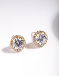 Gold Plated Sterling Silver 5mm Cubic Zirconia Halo Stud Earrings - link has visual effect only