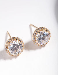 Gold Plated Sterling Silver 5mm Cubic Zirconia Halo Stud Earrings - link has visual effect only