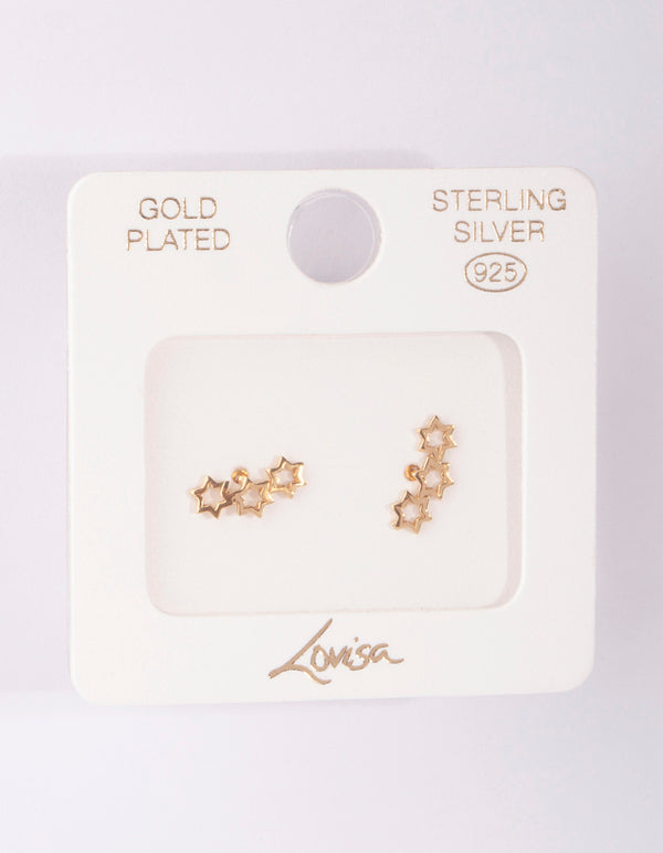 Gold Plated Sterling Silver 3 Star Crawler Earrings