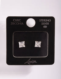 Sterling Silver Cubic Zirconia 4-Claw Square Stud Earrings - link has visual effect only