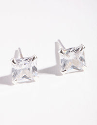 Sterling Silver Cubic Zirconia 4-Claw Square Stud Earrings - link has visual effect only