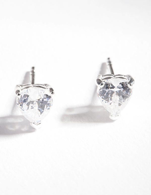 Sterling Silver Cubic Zirconia Heart Stud Earrings