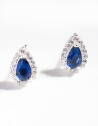 Sterling Silver Cubic Zirconia Blue Pear Halo Stud Earrings - link has visual effect only