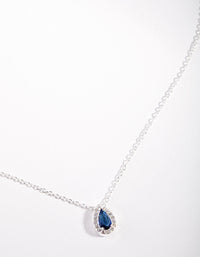 Sterling Silver Cubic Zirconia Blue Pear Halo Necklace - link has visual effect only