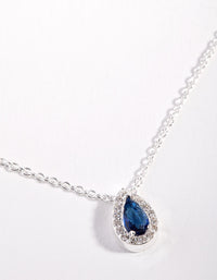 Sterling Silver Cubic Zirconia Blue Pear Halo Necklace - link has visual effect only