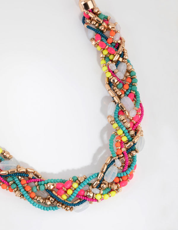 Multicoloured Beaded Plait Collar Necklace