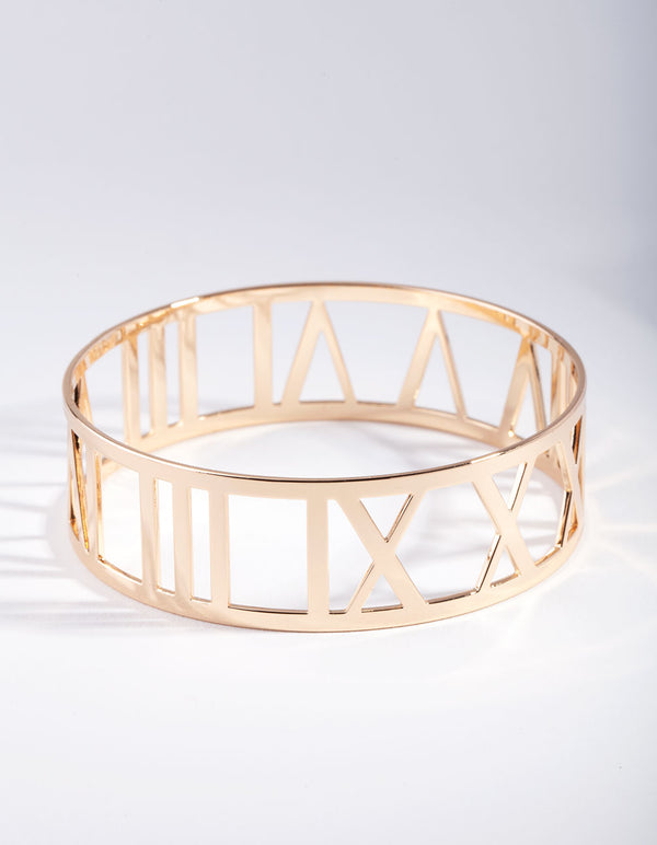 Gold Roman Numeral Cut-Out Bangle