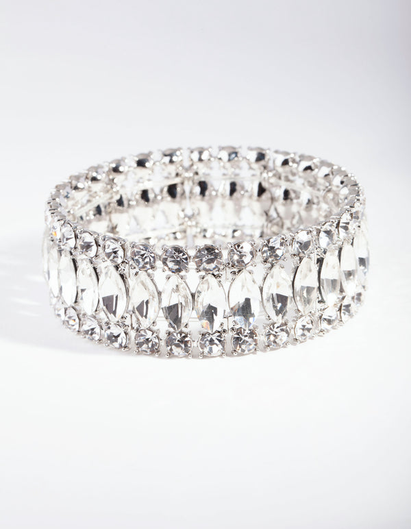 Silver Marquise Stone Stretch Bracelet