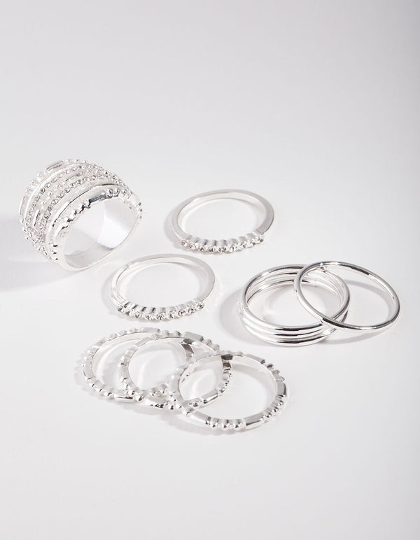 Silver Plain & Ball 10-Pack Rings