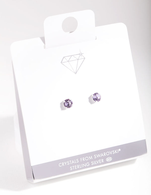 Sterling Silver Diamond Simulant 6mm Violet Stud Earrings