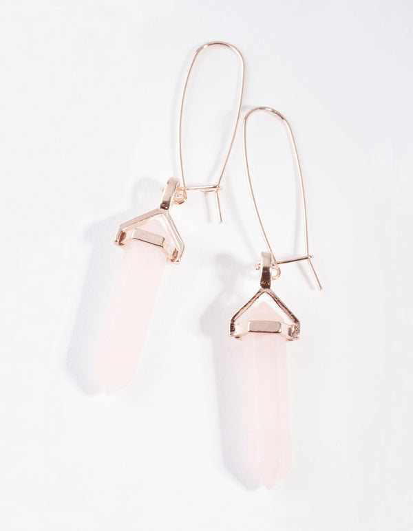 Rose Gold Open Wire Rose Quartz Stone Hoop Earrings